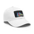 Vibrant white rooster baseball hat with light brown patch.
