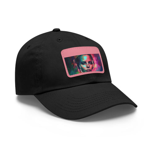 Neon cotton baseball cap with Charlize Theron watercolor design.