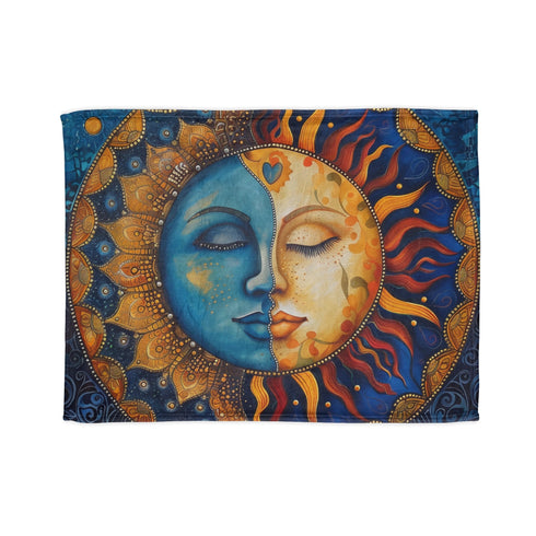 Celestial Sun & Moon Mandala Blanket with cosmic design for relaxation.