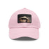 Audrey Hepburn monochrome baseball cap with light brown rectangle patch.