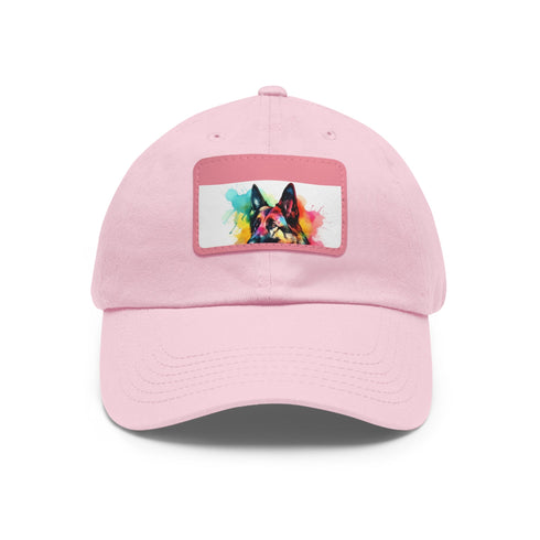 German Shepherd puppy themed white cotton hat with light brown patch segment.