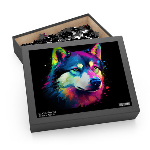 Adorable husky jigsaw puzzle with white and grey puppy design.