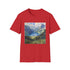 Charcoal cotton T-shirt with vibrant watercolor Swiss Alps design