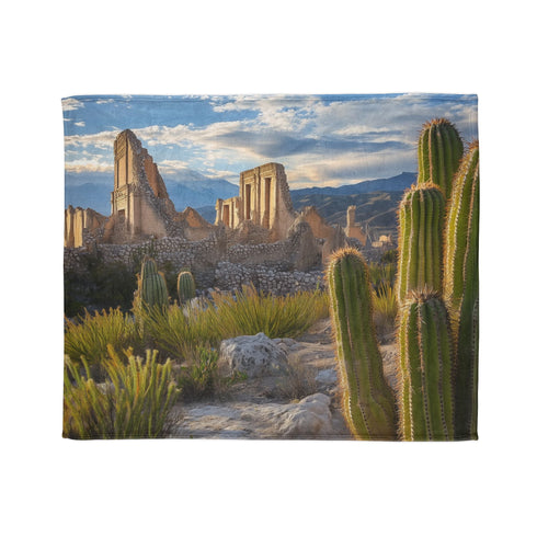 Cactus Shaped Like Ancient Ruins Plush Fleece Throw Blanket