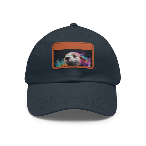 White cotton hat with Smilin' Otter Watercolor design.