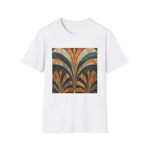 Abstract art deco charcoal t-shirt with geometric patterns and crew neck design