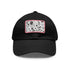 Monochrome baseball cap with repeating pattern design, white/light brown patch.