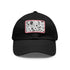 Monochrome baseball cap with black and white repeating pattern design.
