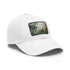Central Park skyline watercolor baseball cap, white with light brown patch.