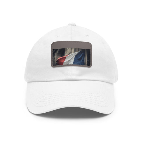 French Pride Flag Baseball Cap in White with Light Brown Patch