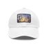 Eiffel Tower Dreamscape baseball cap with watercolor design, white/light brown.