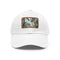 White cotton baseball cap with light brown patch, inspired by Congo rainforest.