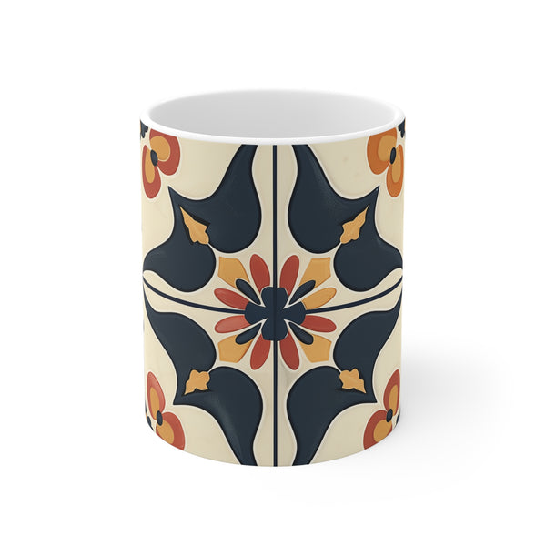 Elegant ceramic coffee mug with artisan tiles pattern, 11oz.