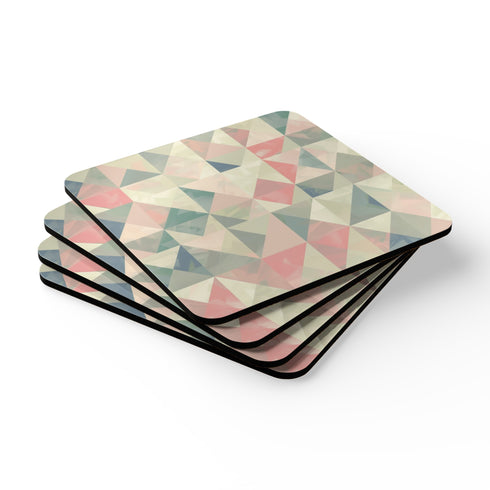 Chic geometric corkwood coaster set, square, pastel summer picks.