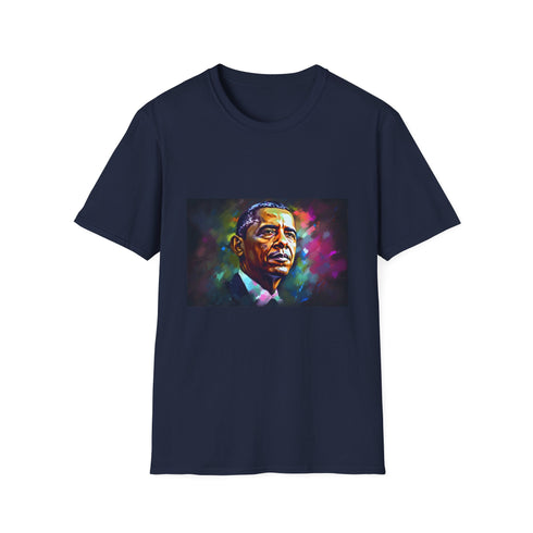 Charcoal cotton crew neck t-shirt with vibrant watercolor Barack Obama silhouette
