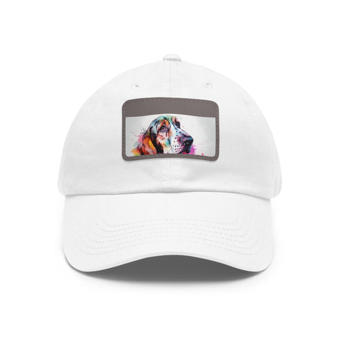 White Basset Hound baseball cap with light brown patch.