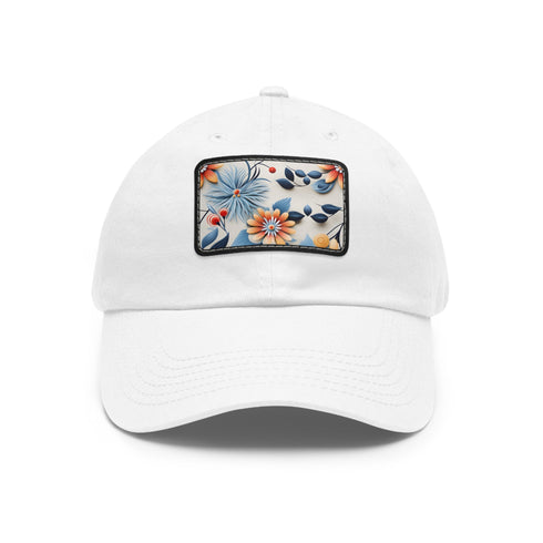 Floral print white baseball cap with colorful flower pattern.