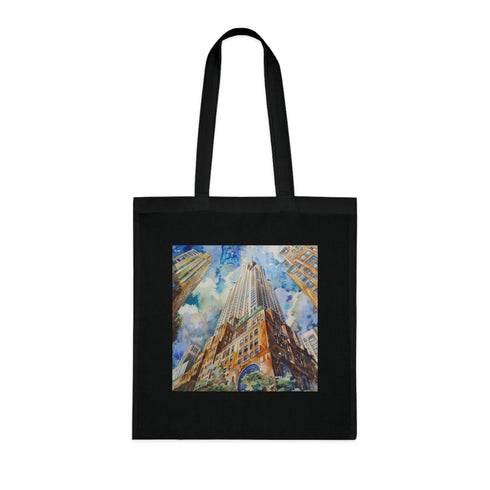 Chrysler Building skyline cotton tote bag in black watercolor design.