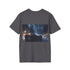 Charcoal cotton crew neck t-shirt with Gotham City Batmobile design