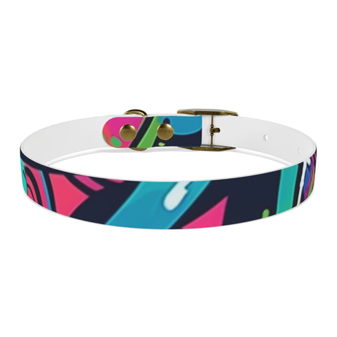 Neon graffiti dog collar with bright colors for trendy pups.
