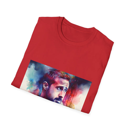 Vibrant charcoal cotton crew neck T-shirt with vivid neon watercolor design
