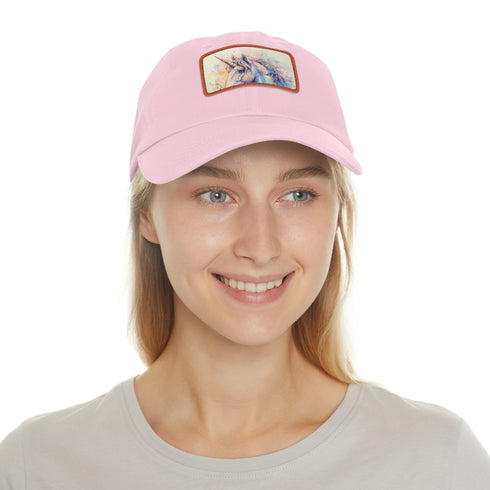 Mystical watercolor unicorn cap with light brown patch for a whimsical touch.