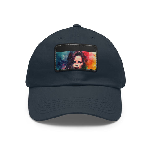 Neon watercolor cap with Kate Beckinsale design, white/light brown patch.