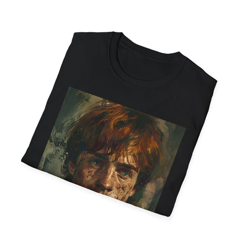 Charcoal crew neck T-shirt featuring vibrant Ron Weasley painting in cotton