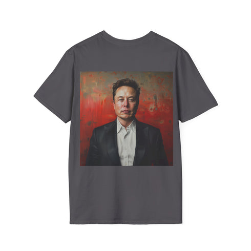 Elon Musk graphic tee in charcoal cotton for men and women.