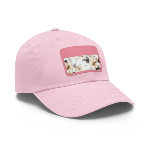 Botanical xray print baseball cap in white with light brown patch.