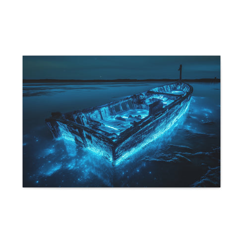 Sunken Ship Glowing with Bioluminescence — Canvas Wall Art — Living Room Wall Lifestyle View
