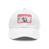 White Dalmatian baseball cap with light brown patch and cute puppy design.