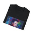 Charcoal cotton T-shirt featuring vibrant watercolor neon Elon Musk design