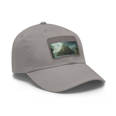Stylish white baseball cap with light brown patch inspired by Atlantis.