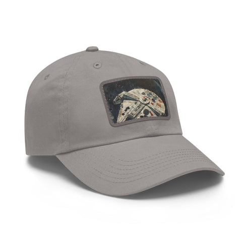 White Galactic Adventure Millennium Falcon baseball cap with light brown patch.