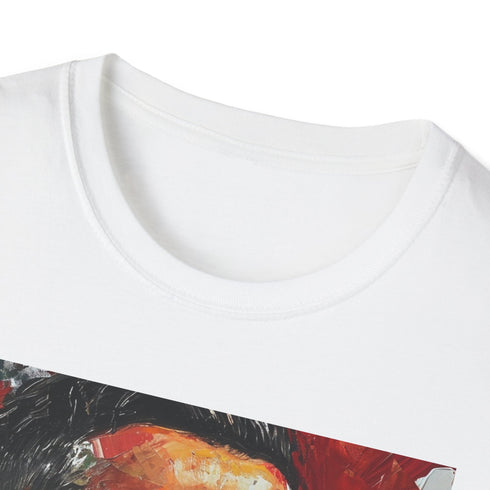 Charcoal cotton t-shirt with bold watercolor design embodying strength and grace