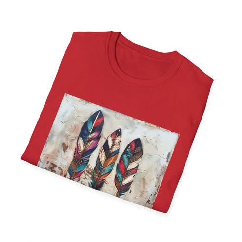 Bohemian feather print charcoal T-shirt, regular fit, men's, women's, unisex.