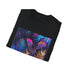 Neon palms charcoal crew neck t-shirt with vibrant tropical design
