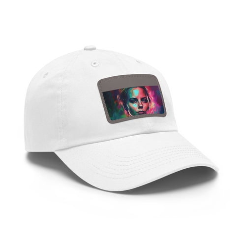 Neon watercolor baseball cap with Charlize Theron-inspired design.