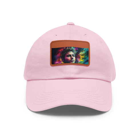 Neon watercolor baseball cap with light brown patch and rectangle shape