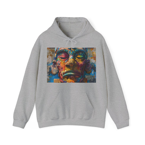 Tribal Neon Mask Hoodie in Navy S for a vibrant cultural look