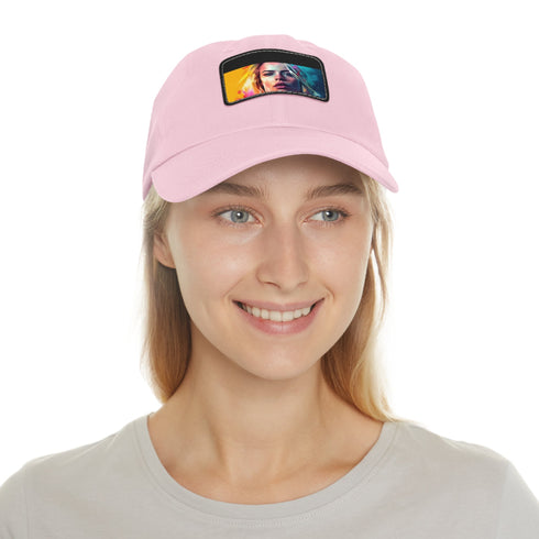 Neon Dream Margot Cap in White with Light Brown Patch, Rectangle Shape.
