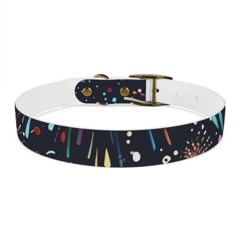 Vibrant black onyx dog collar with dazzling fireworks pattern.