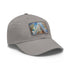 White cotton Chrysler Skyline watercolor cap with light brown patch.