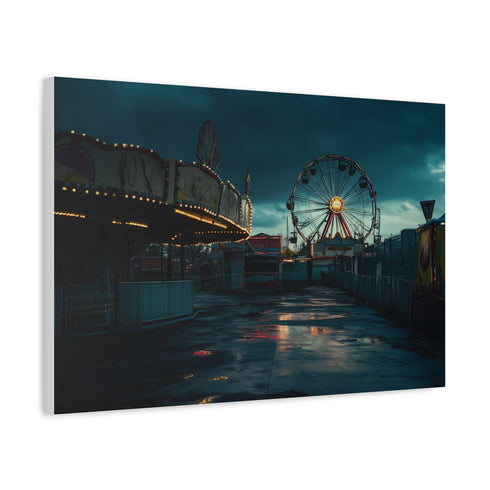 Abandoned Carnival at Night Stretched Canvas Wall Art