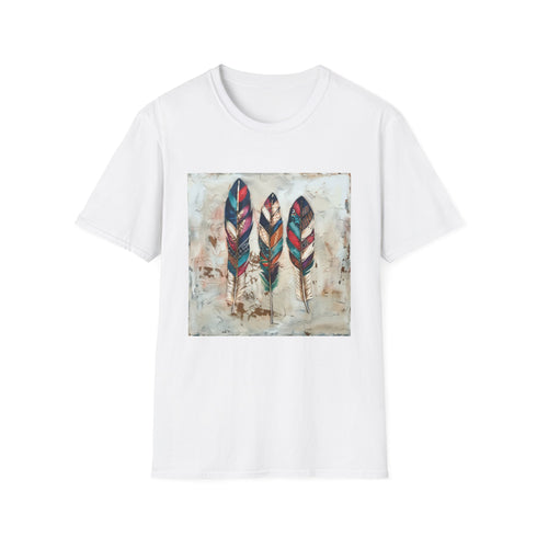 Bohemian feather T-shirt in Charcoal, size S, unisex regular fit.