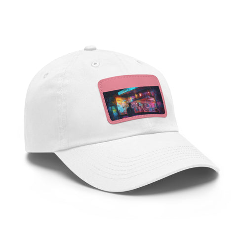 Neon watercolor splash baseball cap in white with light brown patch.