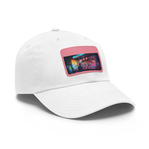 Neon watercolor splash baseball cap in white with light brown patch.