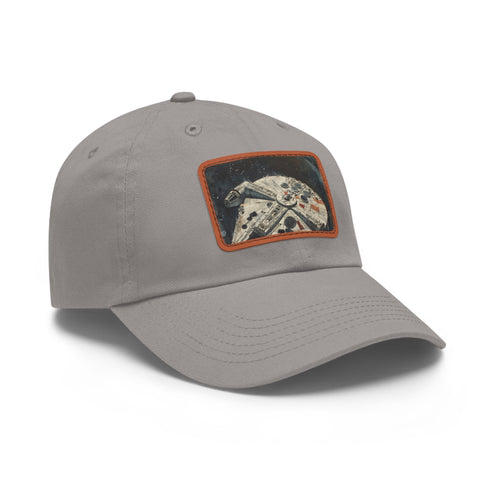 Galactic Adventure cotton white hat with light brown patch design.