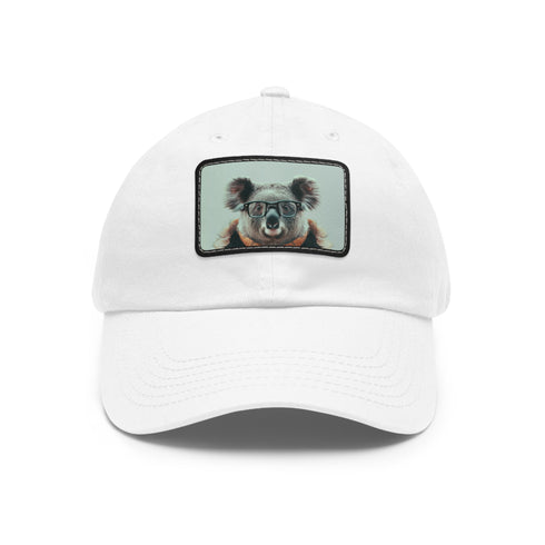 Stylish white cotton baseball cap with hip animal design on patch.